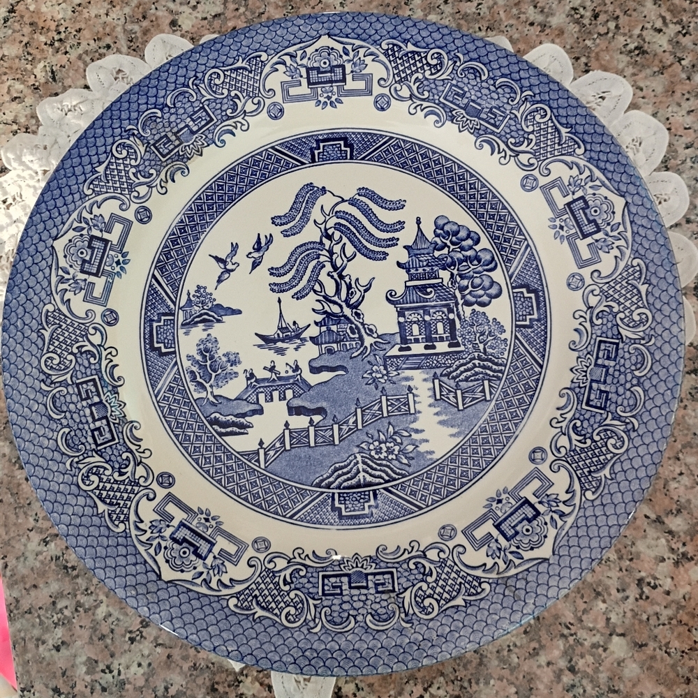 Vintage Blue Willow Pattern Ironstone Plate, 10 1/2", 18th Century Pattern
